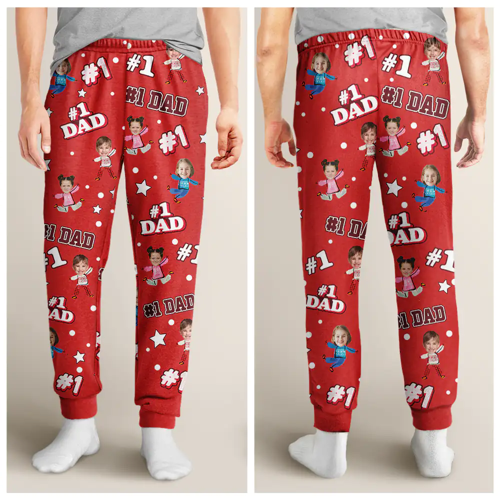 Custom Photo Funny Kids #1 Dad #1 Mom - Personalized Pajama Pants - Image 5