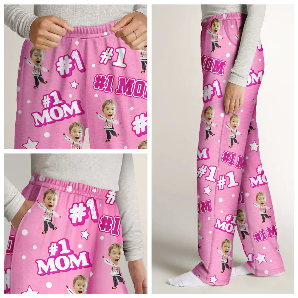 Custom Photo Funny Kids #1 Dad #1 Mom - Personalized Pajama Pants - Image 8
