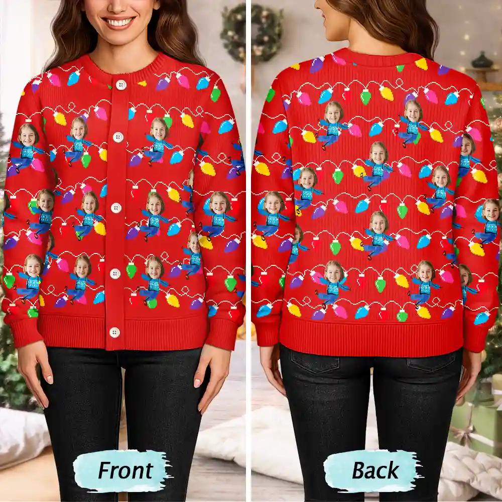 Custom Photo Funny Kids Christmas Light - Personalized Cardigan - Image 5