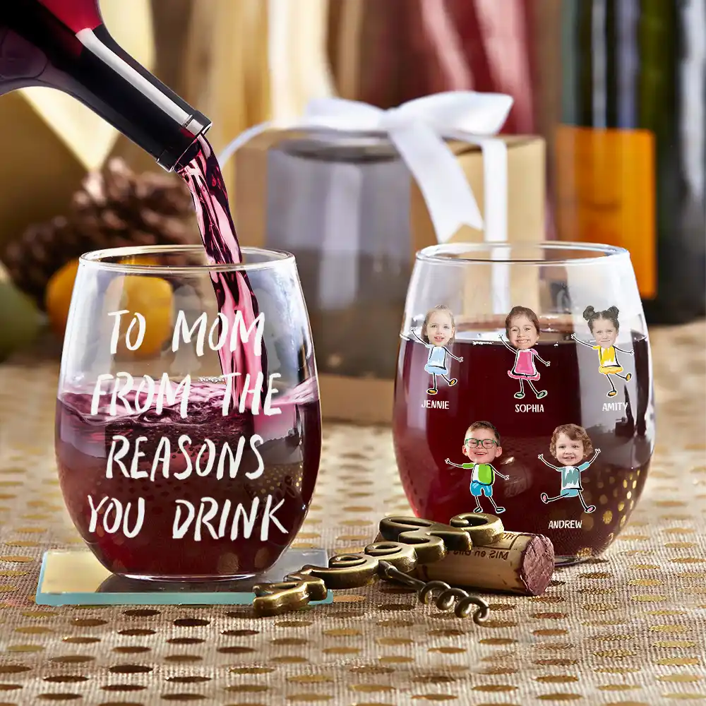 Custom Photo Funny Kids Reason To Drink - Personalized Stemless Wine Glass - Image 4