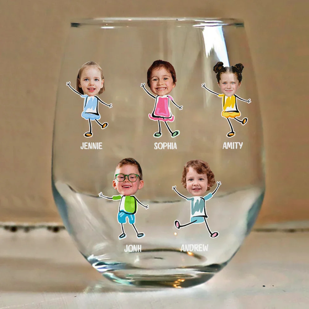 Custom Photo Funny Kids Reason To Drink - Personalized Stemless Wine Glass - Image 5