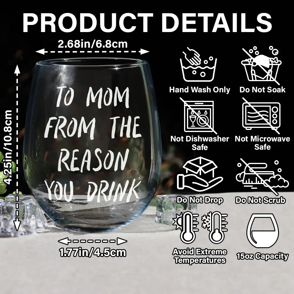 Custom Photo Funny Kids Reason To Drink - Personalized Stemless Wine Glass - Image 6