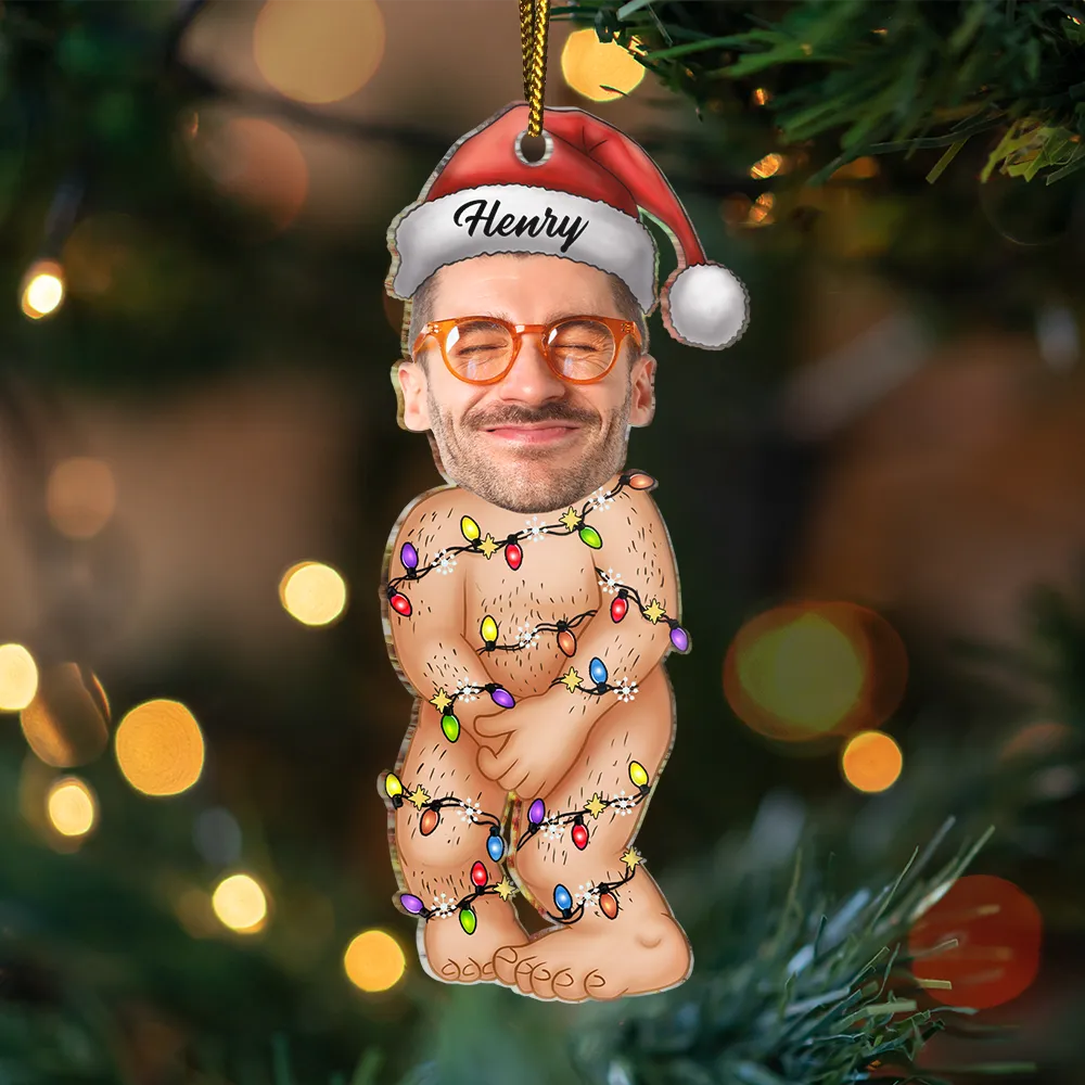 Custom Photo Funny Man Covering Himself - Personalized Cutout Acrylic Ornament - Image 4