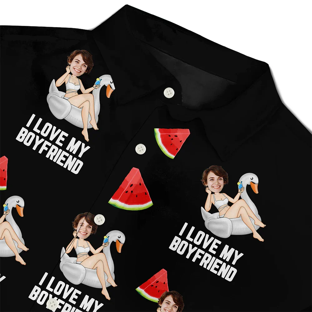 Custom Photo Funny On Flamingo I Love My Lover - Personalized Hawaiian Shirt - Image 5