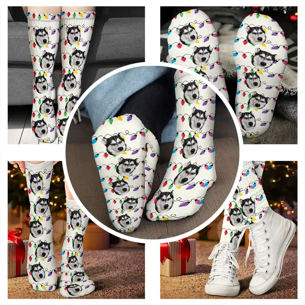 Custom Photo Funny Pet Face Family - Personalized Socks - Image 5
