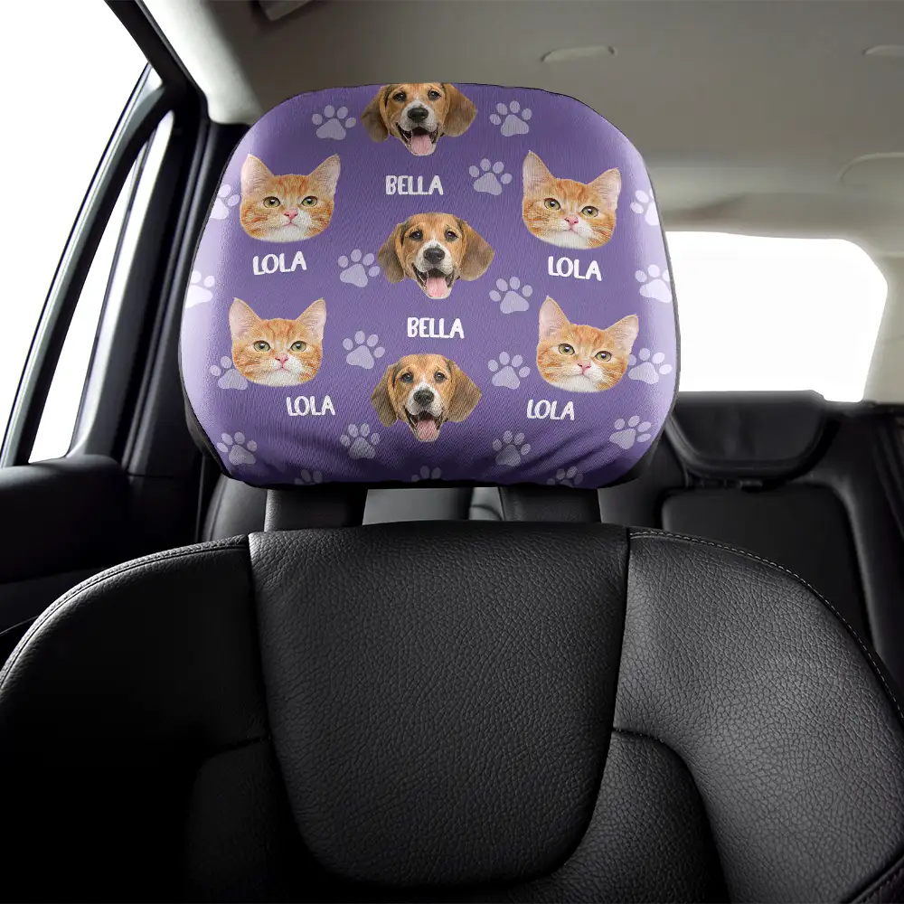 Custom Photo Funny Pet Face Pattern Dog Cat Family - Personalized Car Headrest Covers - Image 6