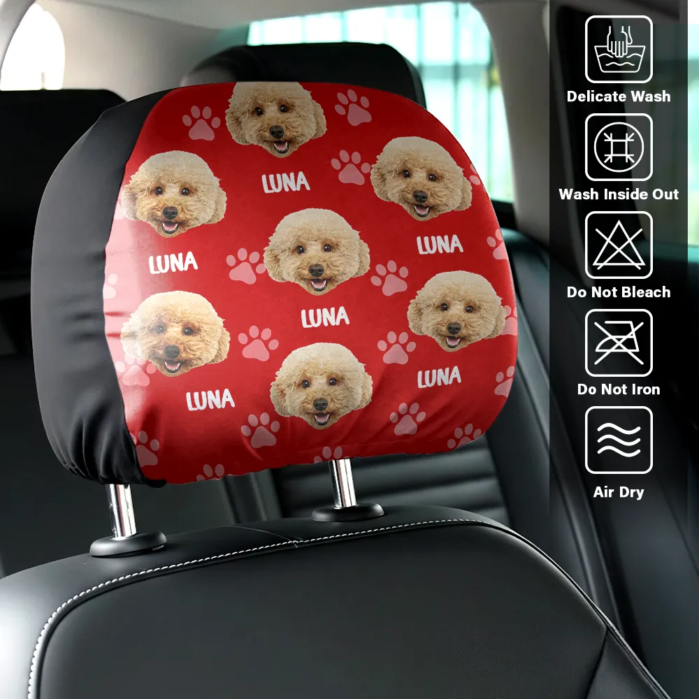 Custom Photo Funny Pet Face Pattern Dog Cat Family - Personalized Car Headrest Covers - Image 7