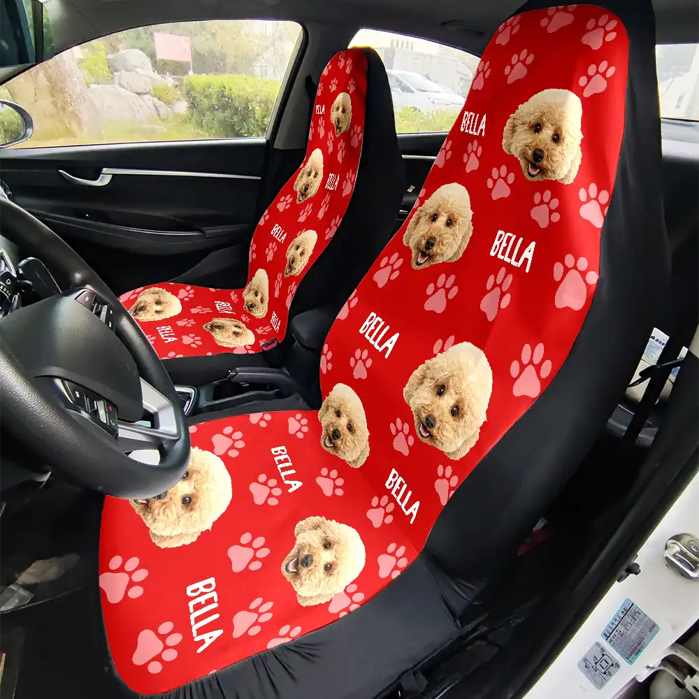 Custom Photo Funny Pet Face Pattern Dog Cat Family - Personalized Car Seat Cover - Image 3