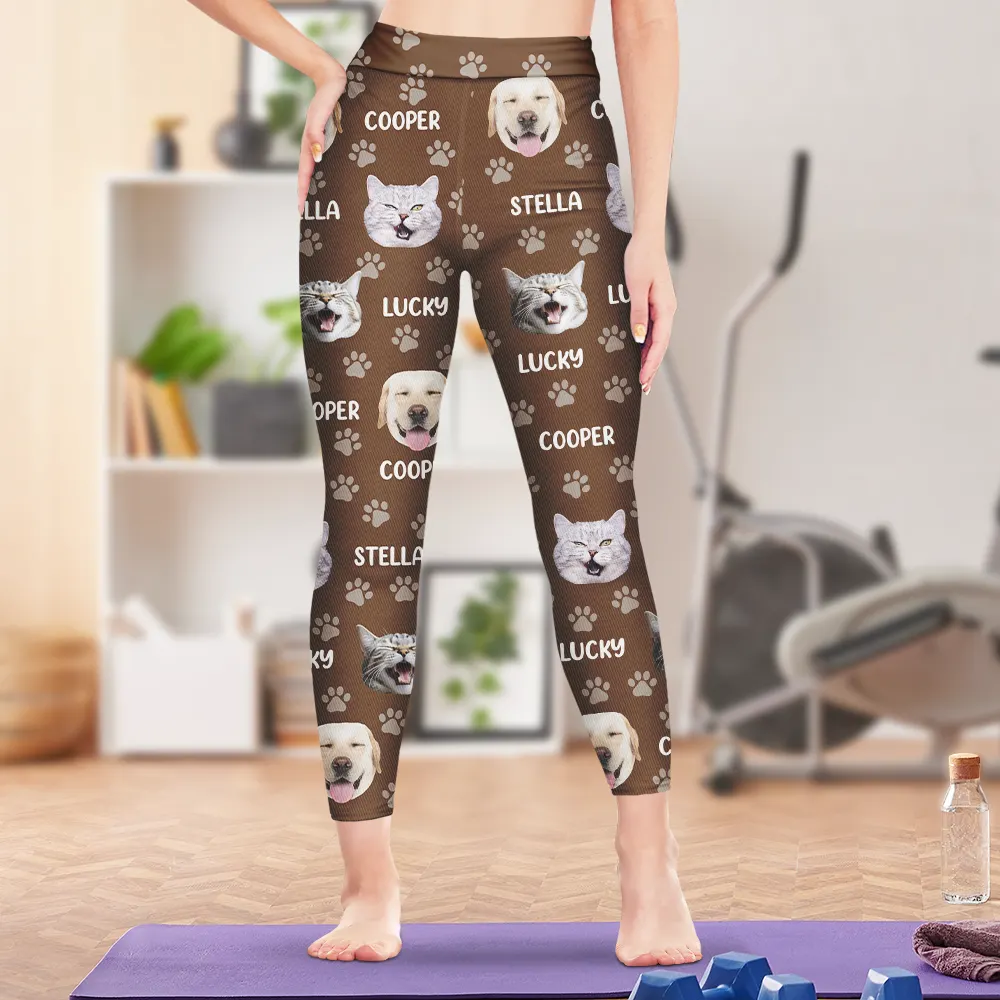 Custom Photo Funny Pet Face Pattern Dog Cat Family - Personalized Leggings - Image 4