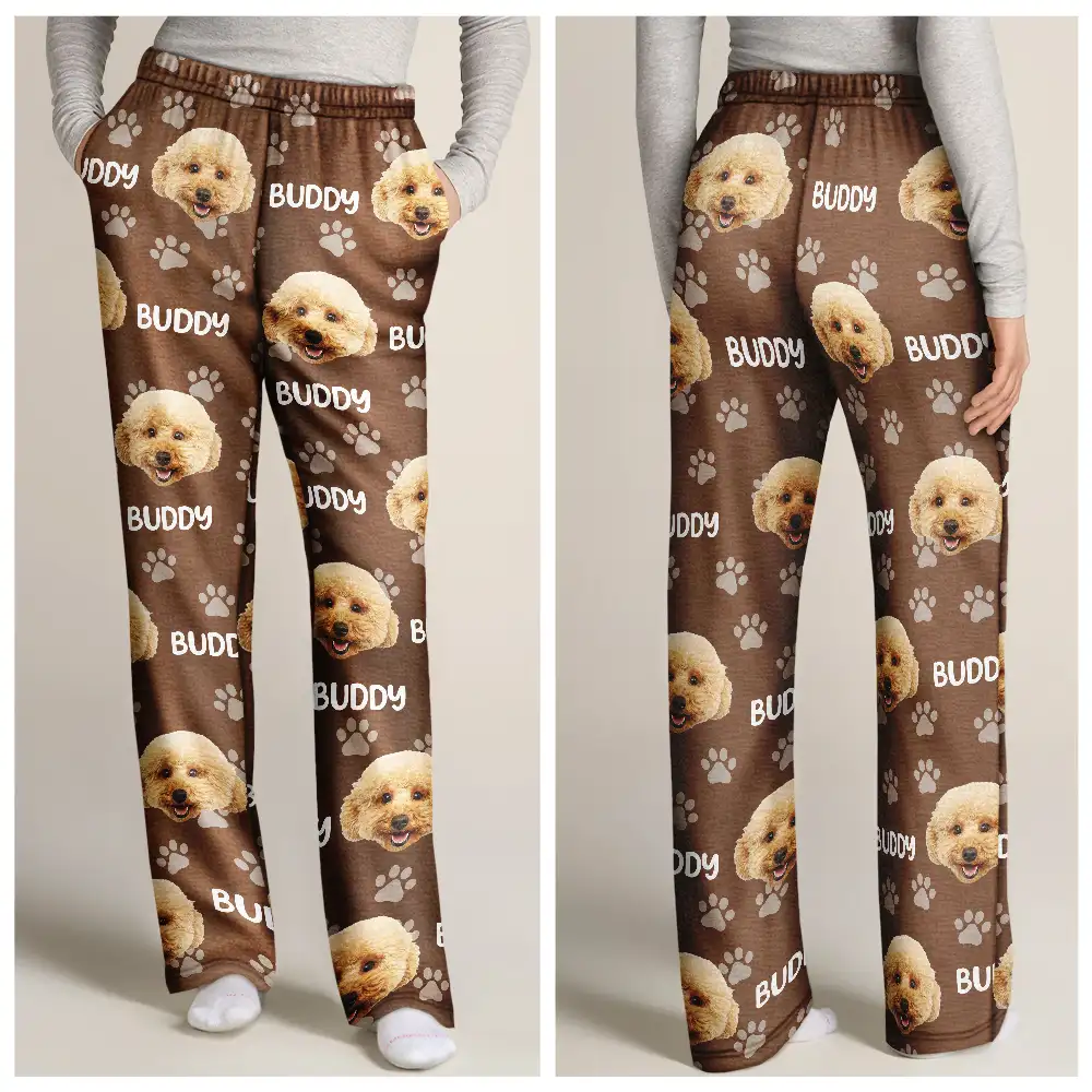 Custom Photo Funny Pet Face Pattern Dog Cat Family - Personalized Pajama Pants - Image 4