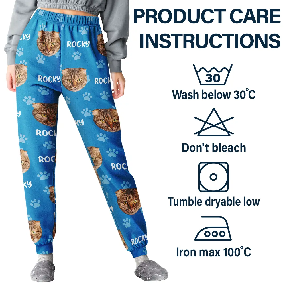 Custom Photo Funny Pet Face Pattern Dog Cat Family - Personalized Pajama Pants - Image 6