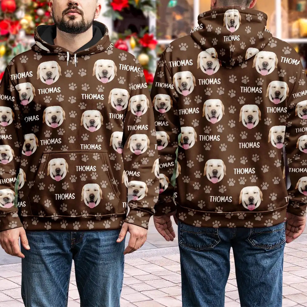 Custom Photo Funny Pet Face Pattern Dog Cat Family - Personalized Pullover Hoodie - Image 5