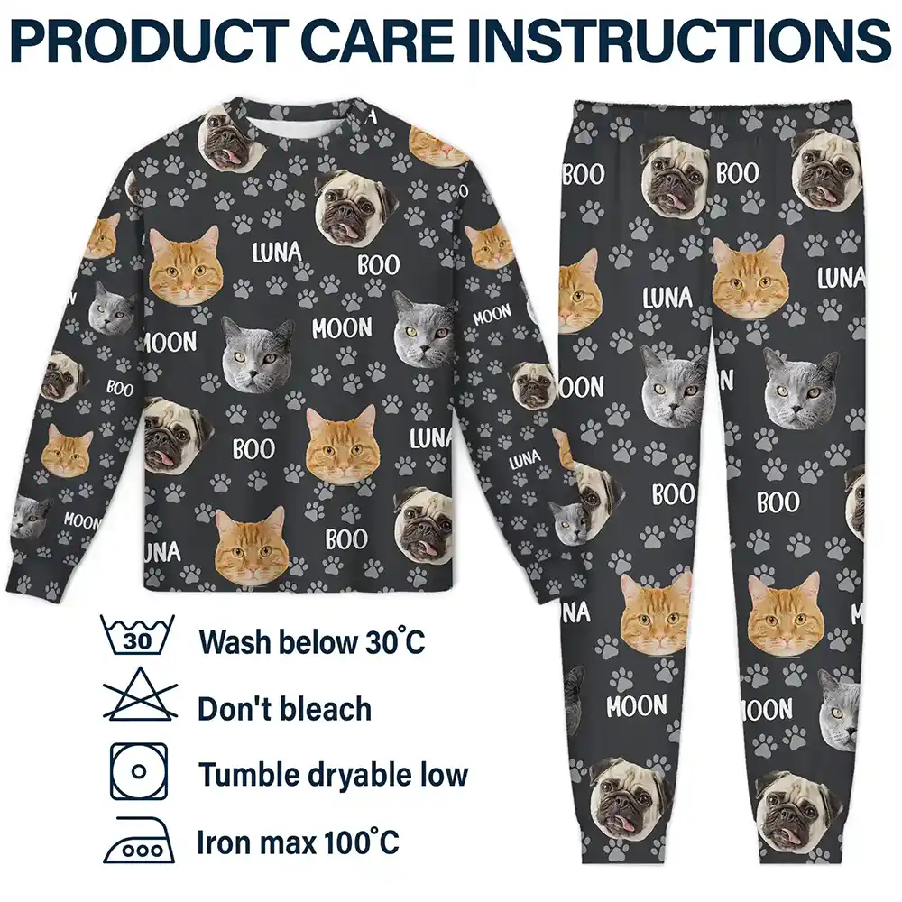 Custom Photo Funny Pet Face Pattern Dog Cat Family - Personalized Unisex Pajamas Set - Image 7