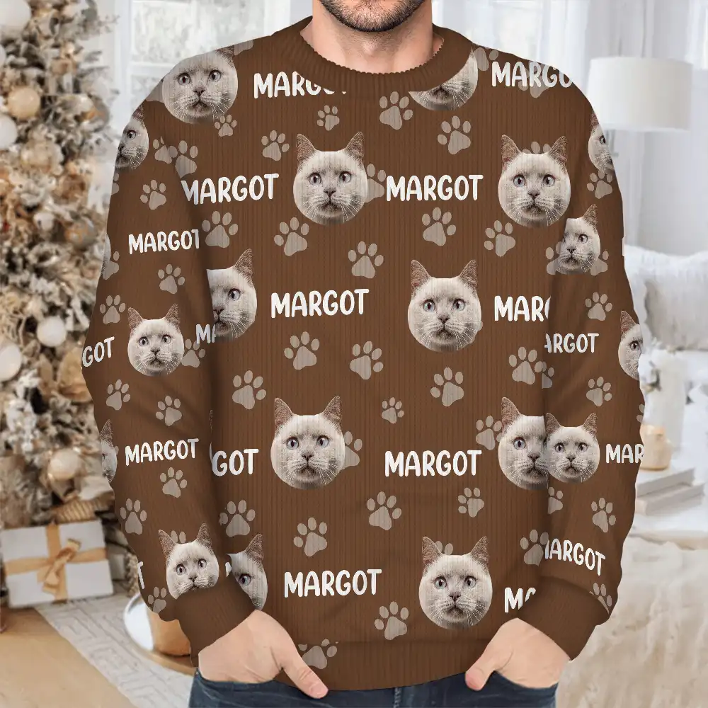 Custom Photo Funny Pet Face Pattern Dog Cat Family - Personalized Unisex Ugly Sweater - Image 5