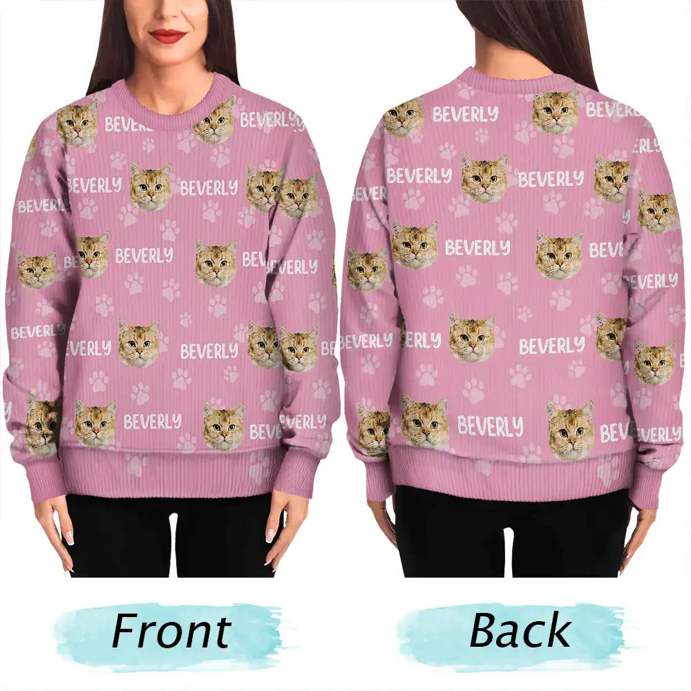 Custom Photo Funny Pet Face Pattern Dog Cat Family - Personalized Unisex Ugly Sweater - Image 6