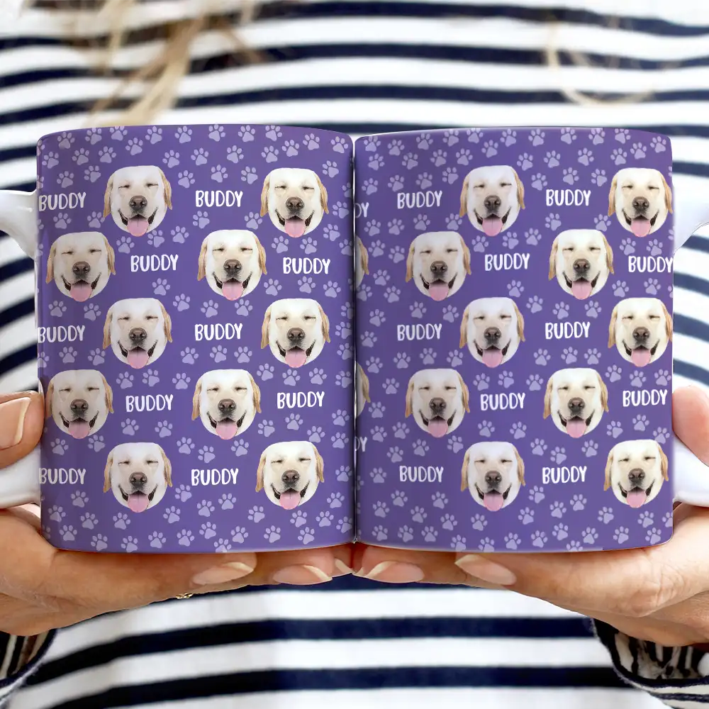 Custom Photo Funny Pet Face Pattern Dog Cat Family - Personalized White Edge-to-Edge Mug - Image 3