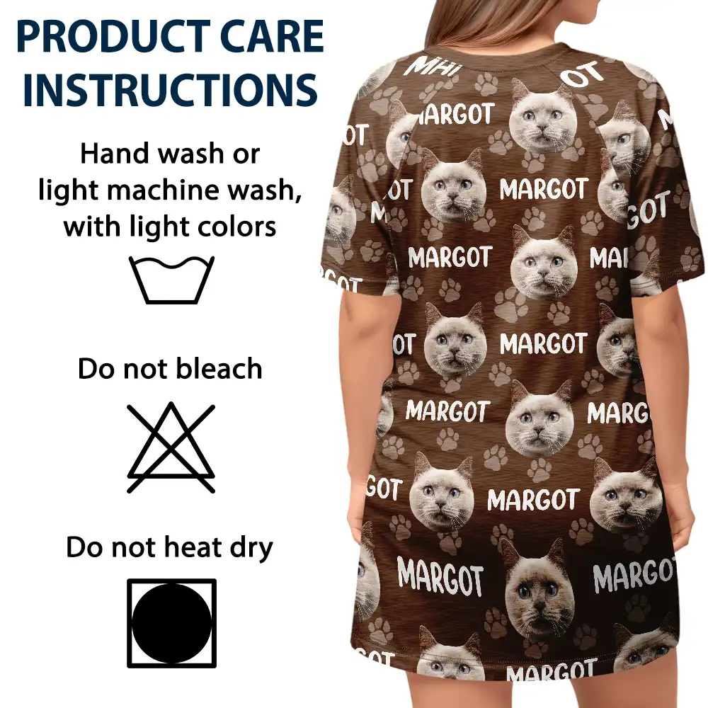 Custom Photo Funny Pet Face Pattern Dog Cat Family - Personalized Women's Sleep Tee - Image 6