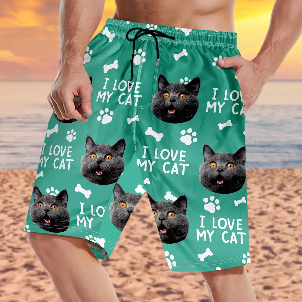 Custom Photo Funny Pet Faces - Personalized Unisex Beach Shorts - Image 4