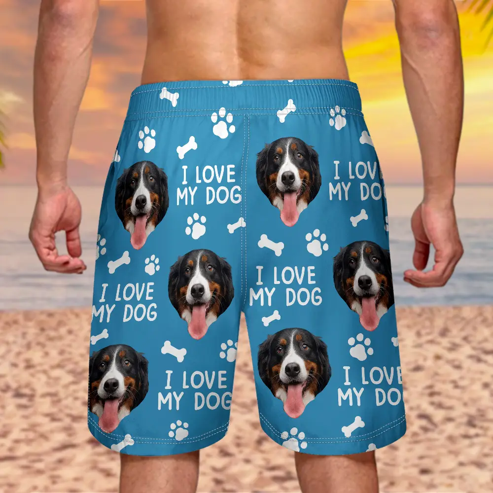 Custom Photo Funny Pet Faces - Personalized Unisex Beach Shorts - Image 5