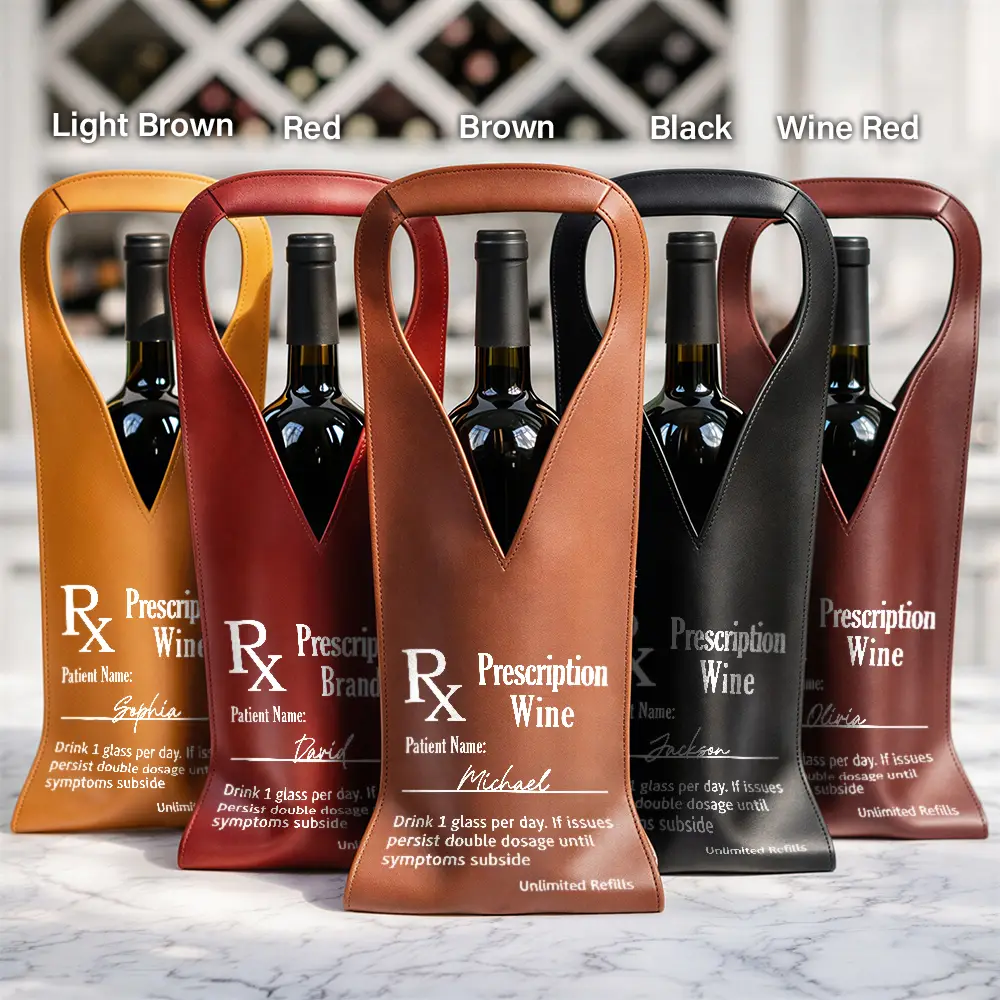 Custom Photo Funny Prescription Drink One Measure Daily - Personalized Leather Wine Bag - Image 2