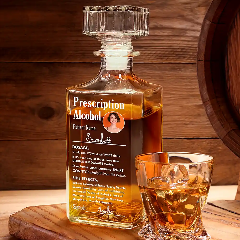 Custom Photo Funny Prescription Drink One Measure Daily - Personalized Square Whiskey Bottle - Image 2