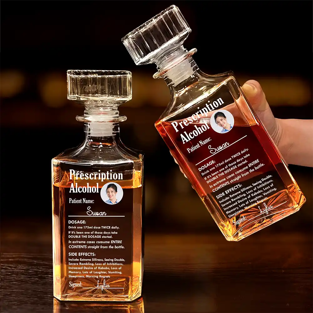 Custom Photo Funny Prescription Drink One Measure Daily - Personalized Square Whiskey Bottle - Image 4