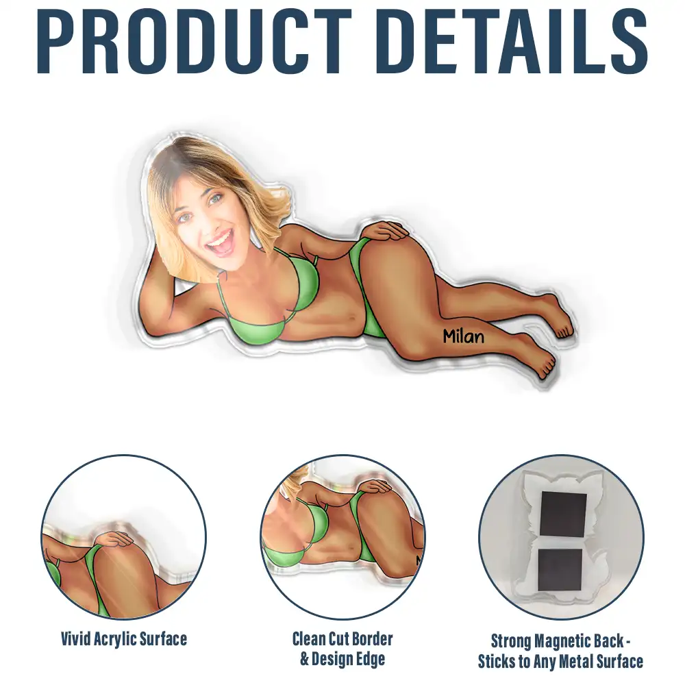 Custom Photo Funny Woman Man Lying Down - Personalized Acrylic Fridge Magnet - Image 5