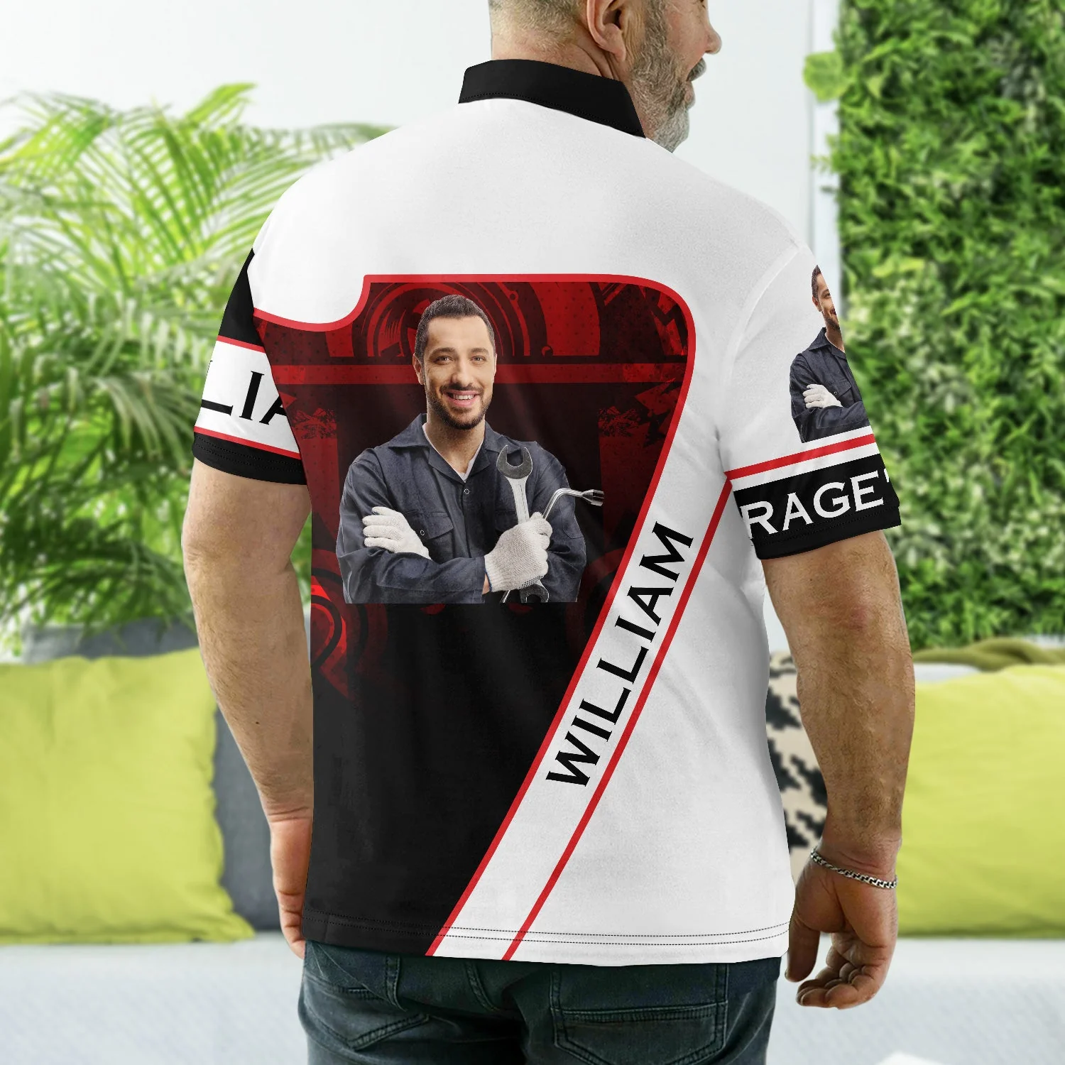 Custom Photo Garage Mechanic Man - Gift For Dad, Father, Grandpa - Personalized Polo Shirt - Image 4