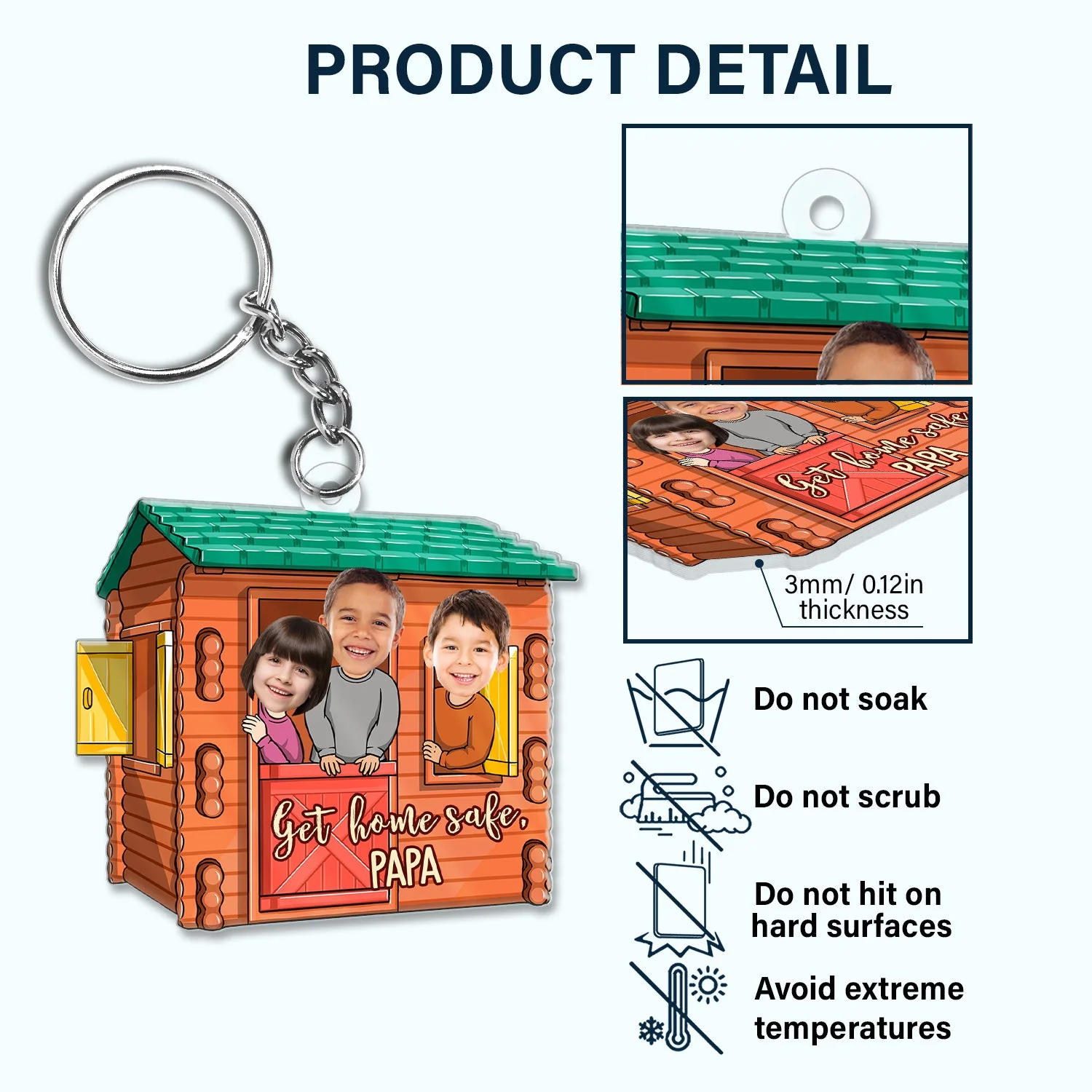 Custom Photo Get Home Safe Daddy - Gift For Dad, Grandpa, Mom, Grandma - Personalized Acrylic Keychain - Image 6