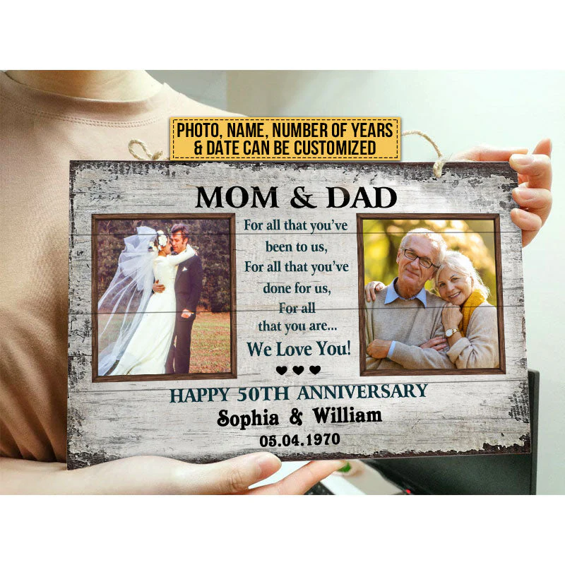 Custom Photo Gift Old Couple Parents Mom Dad Happy Anniversary Gift Custom Wood Rectangle Sign, Wedding, Wall Pictures, Wall Art, Wall Decor, Grandparents Day Gifts - Image 2