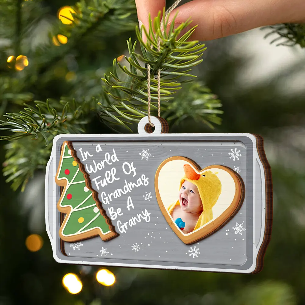 Custom Photo Gingerbread Cookie World Full Of Grandmas - Personalized 2-Layered Wooden Ornament - Image 2