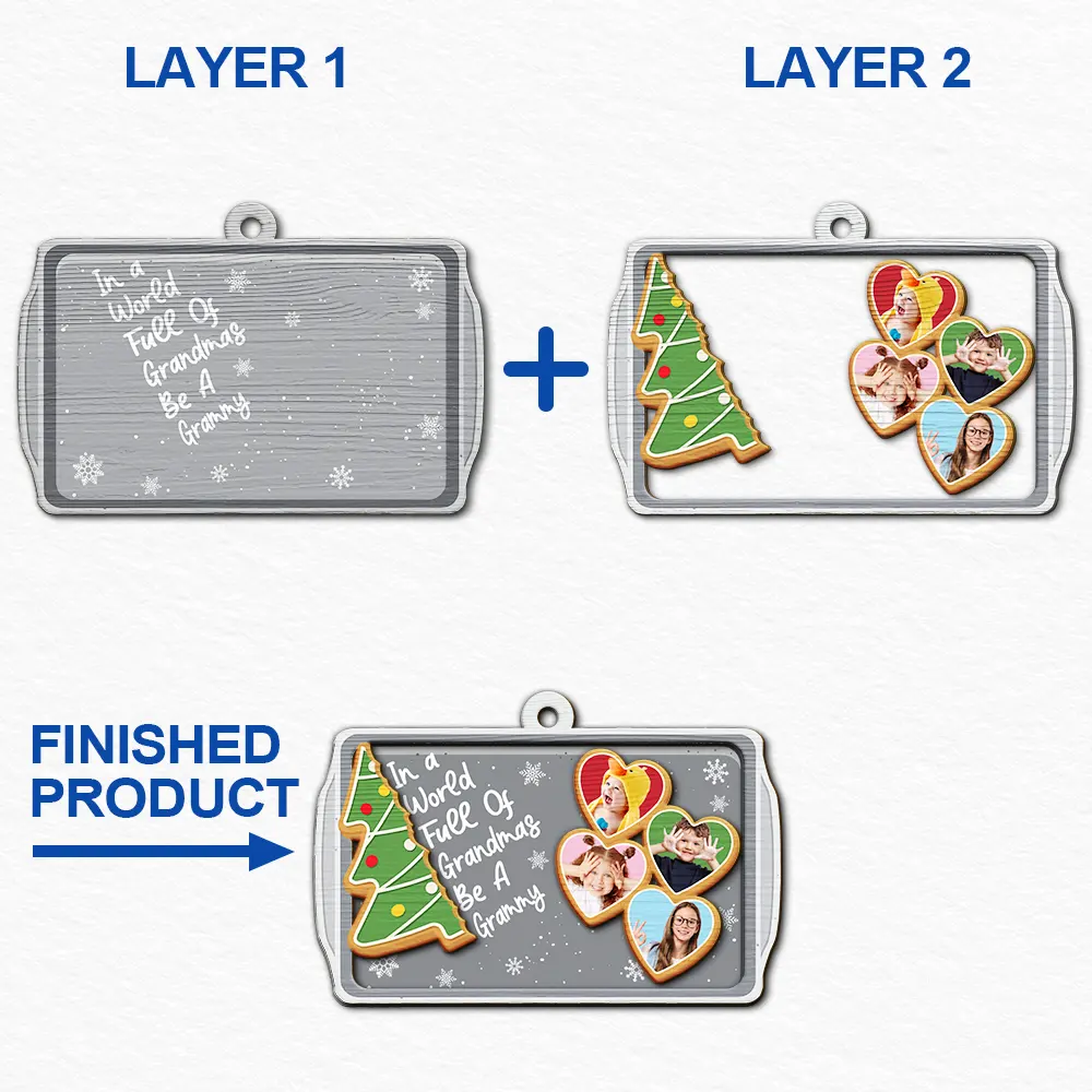 Custom Photo Gingerbread Cookie World Full Of Grandmas - Personalized 2-Layered Wooden Ornament - Image 6