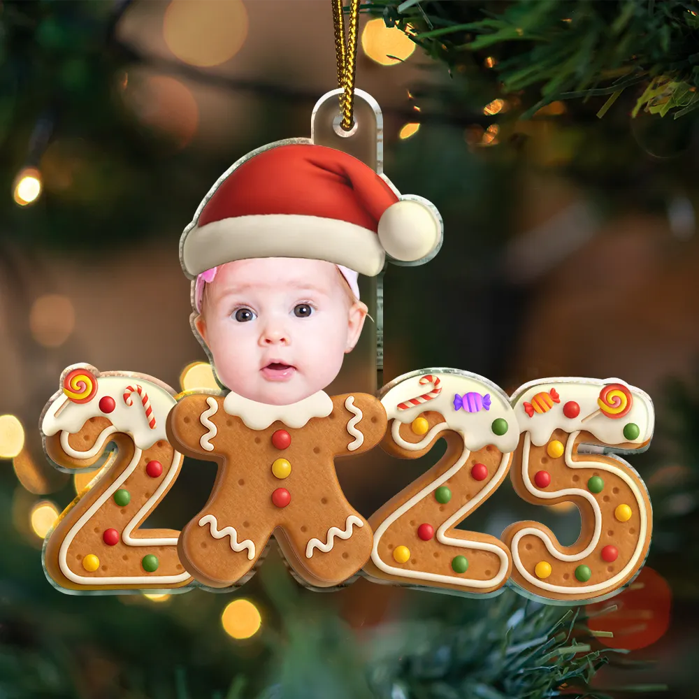 Custom Photo Gingerbread Funny Baby First Christmas - Personalized Custom Shaped Acrylic Ornament - Image 4