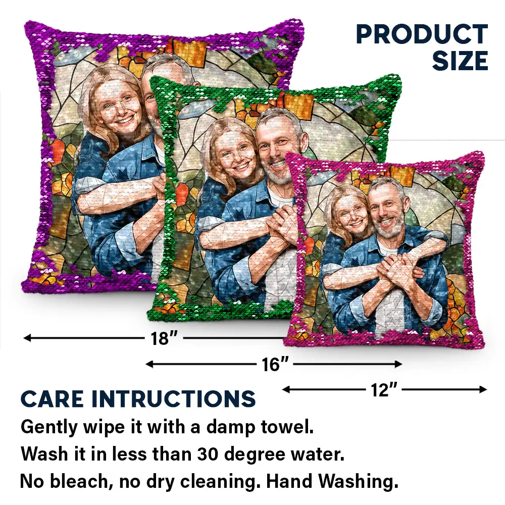Custom Photo Glass Portrait Mom Grandma Parents Family - Personalized Sequin Pillow, Mermaid Sequin Cushion Magic Reversible Throw Pillow - Image 6