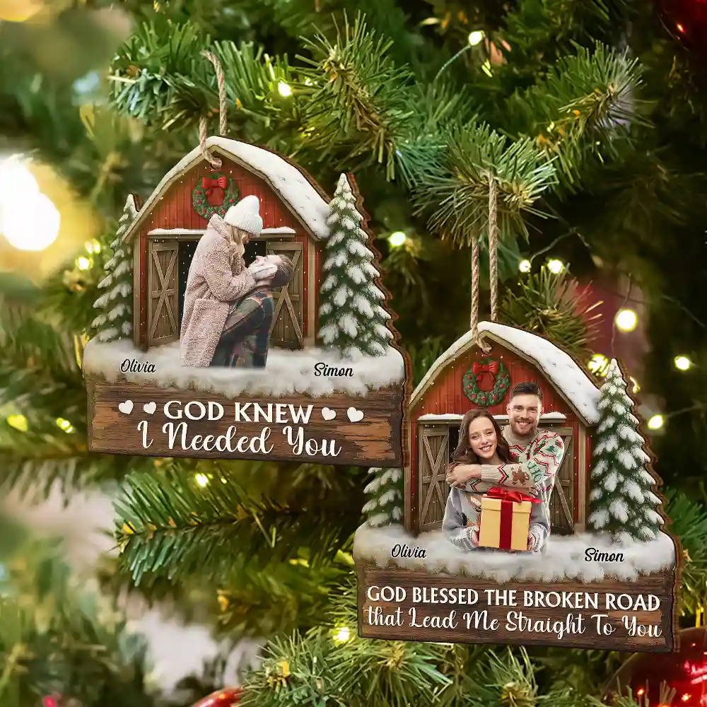 Custom Photo God Gave Me You Couple Red Barn - Personalized Custom Shaped Wooden Ornament - Image 7