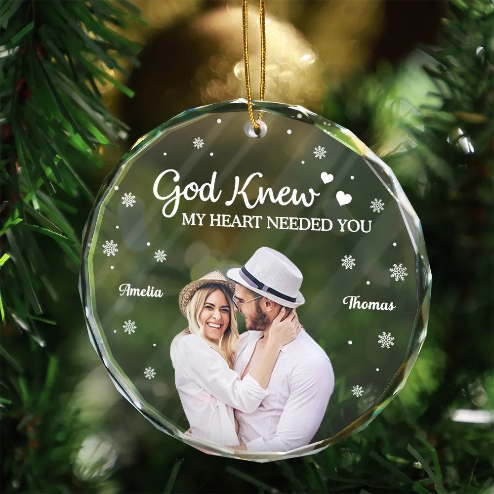 Custom Photo God Gave Me You - Personalized Circle Glass Ornament - Image 4