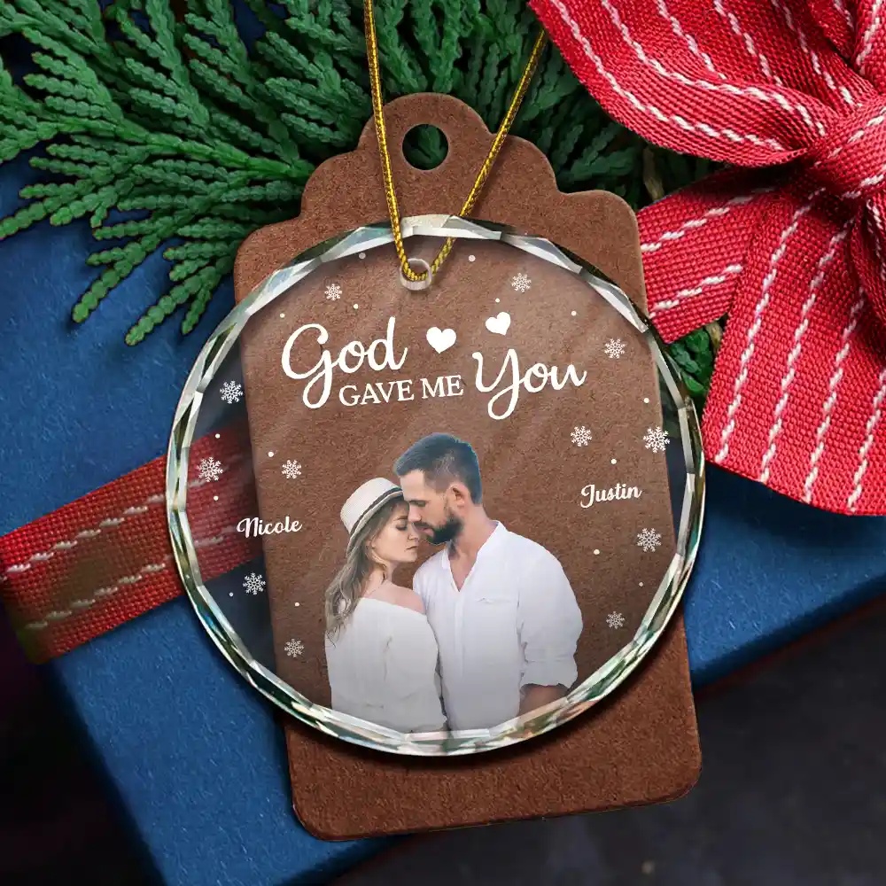 Custom Photo God Gave Me You - Personalized Circle Glass Ornament - Image 6