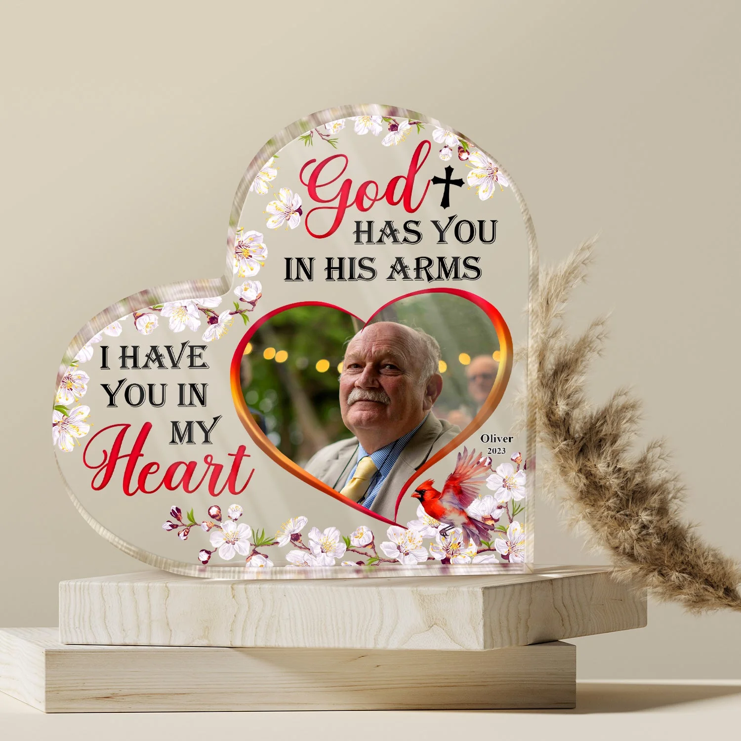 Custom Photo God Has You In His Arm I Have You In My Heart - Memorial Gift - Personalized Custom Heart Shaped Acrylic Plaque - Image 4