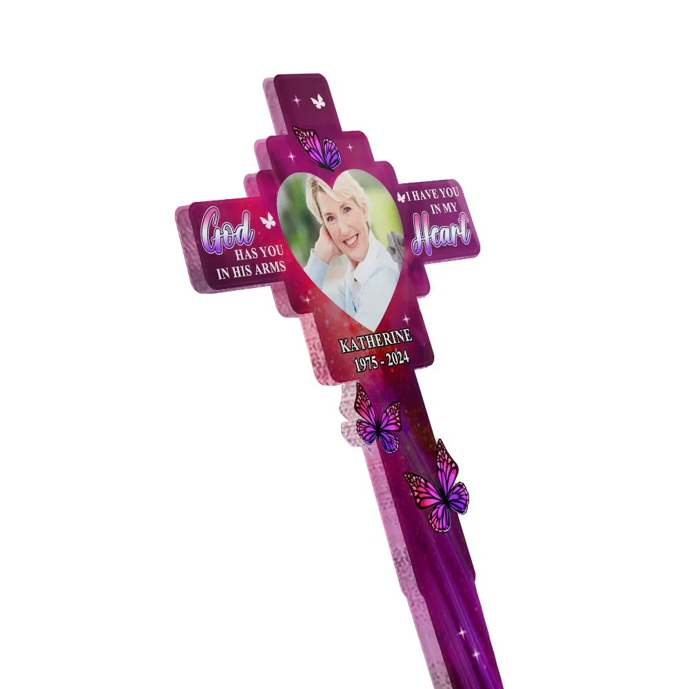 Custom Photo God Has You In His Arm - Personalized Acrylic Plaque Stake - Image 3