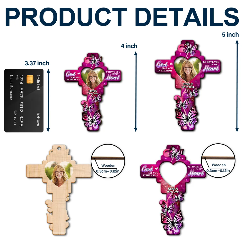 Custom Photo God Has You In His Arms - Personalized 2-Layered Wooden Ornament - Image 5