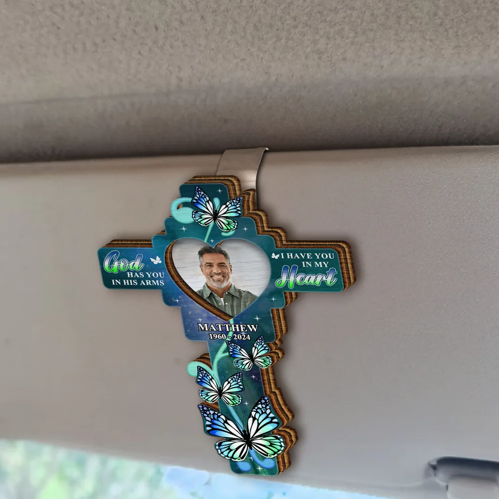 Custom Photo God Has You In His Arms - Personalized Custom Shaped Car Visor Clip - Image 2