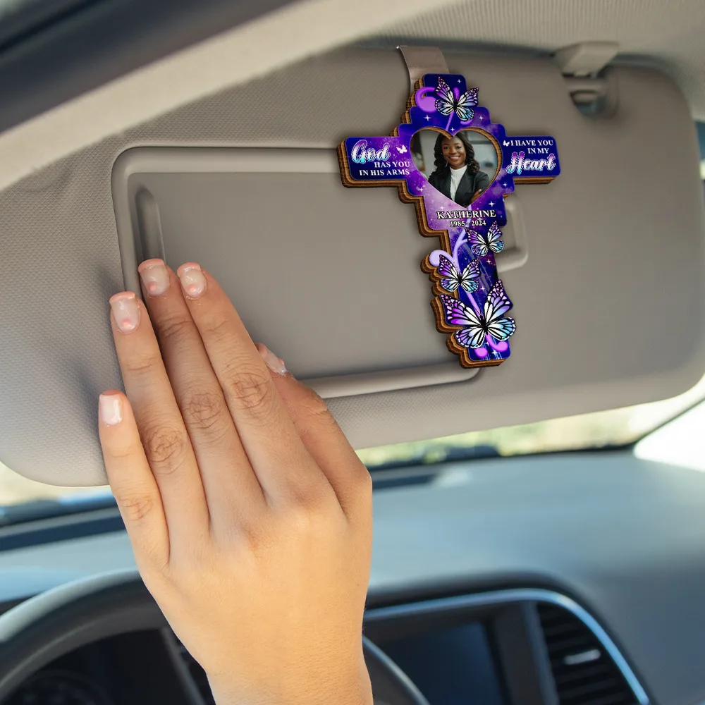 Custom Photo God Has You In His Arms - Personalized Custom Shaped Car Visor Clip - Image 4