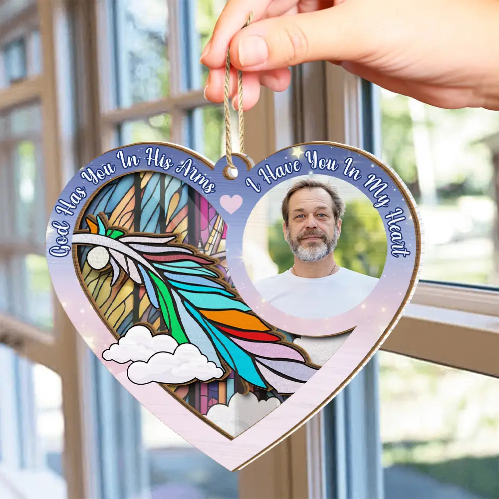 Custom Photo God Has You In His Arms - Personalized Suncatcher Ornament - Image 4
