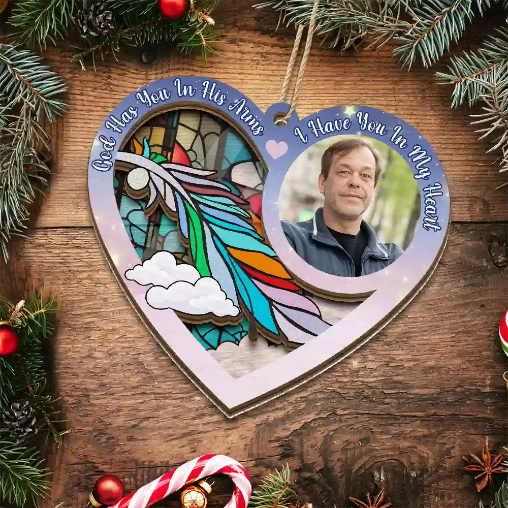 Custom Photo God Has You In His Arms - Personalized Suncatcher Ornament - Image 6