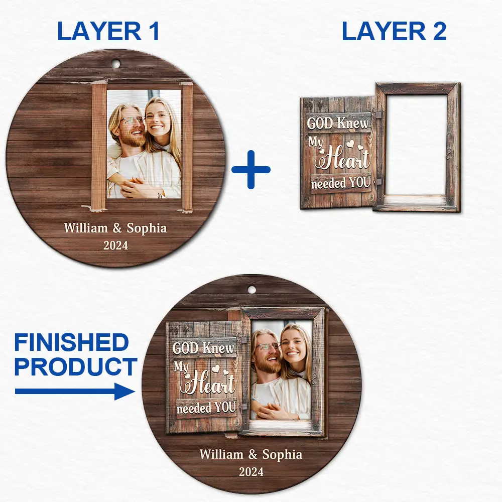 Custom Photo God Knew My Heart Needed You Anniversary Couples - Personalized 2-Layered Wooden Ornament - Image 6