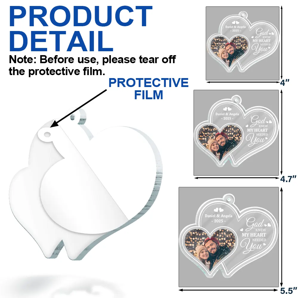 Custom Photo God Knew My Heart Needed You Couple - Personalized Custom Shaped Acrylic Ornament - Image 6