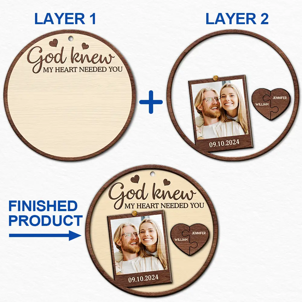 Custom Photo God Knew My Heart Needed You Couples - Personalized 2-Layered Wooden Ornament - Image 6