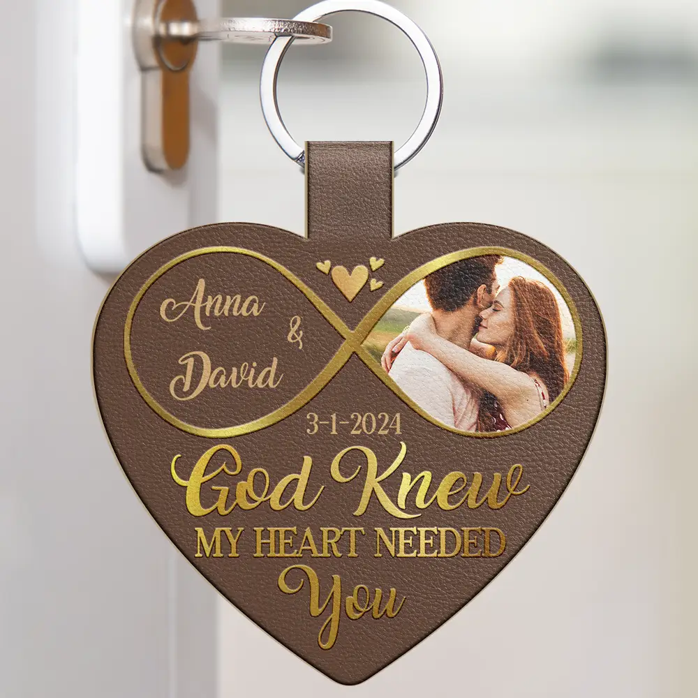 Custom Photo God Knew My Heart Needed You - Personalized Custom Shaped Leather Keychain - Image 2
