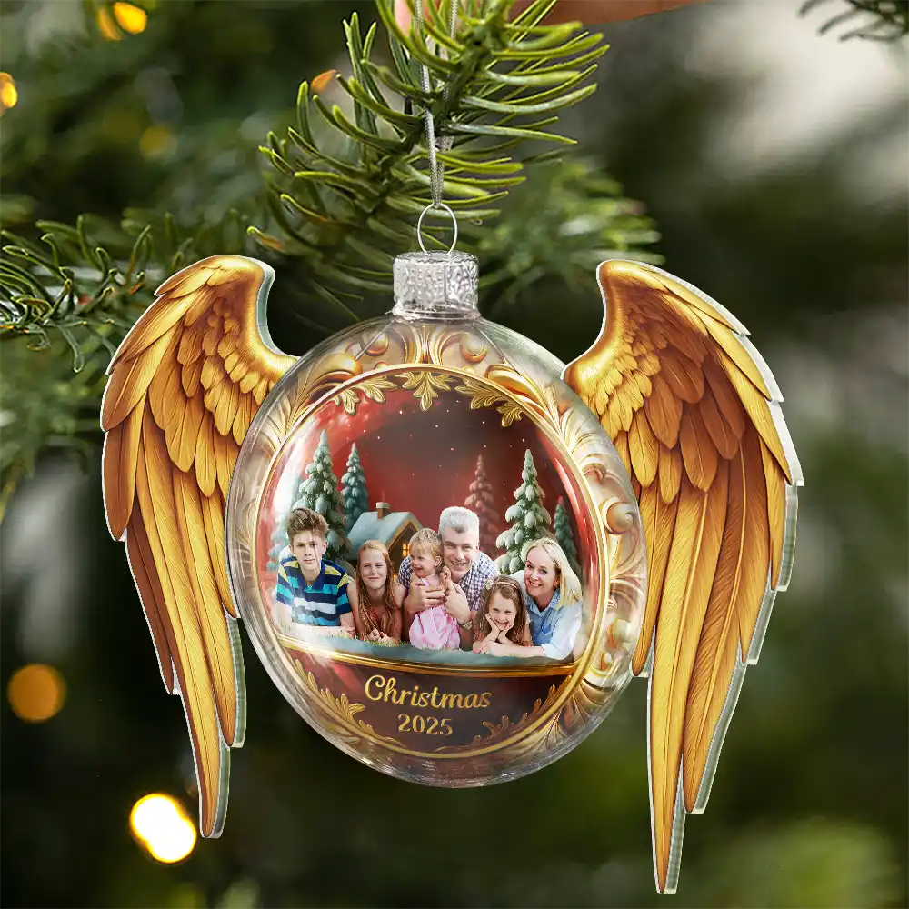 Custom Photo Golden Wings Memorial Always Missed Forever Loved - Personalized Custom Shaped Glass Ornament - Image 4