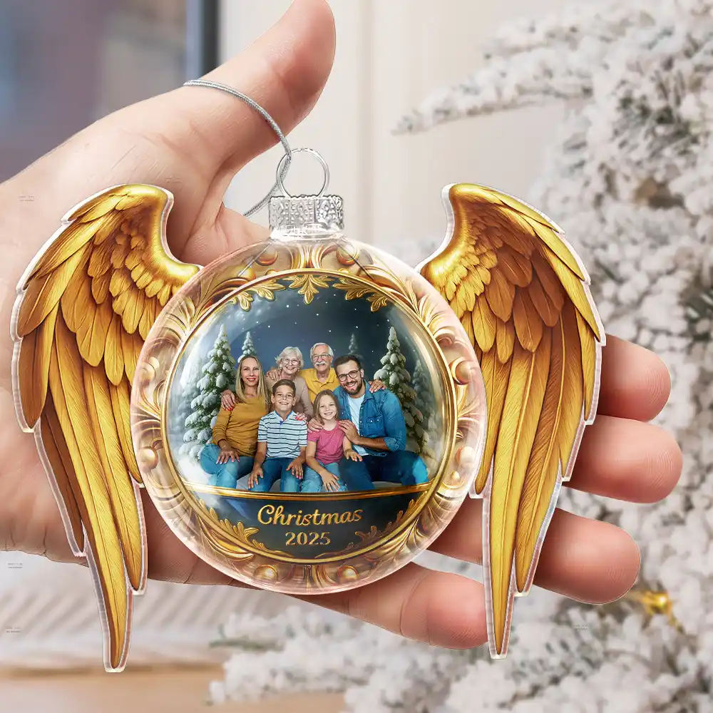 Custom Photo Golden Wings Memorial Always Missed Forever Loved - Personalized Custom Shaped Glass Ornament - Image 5